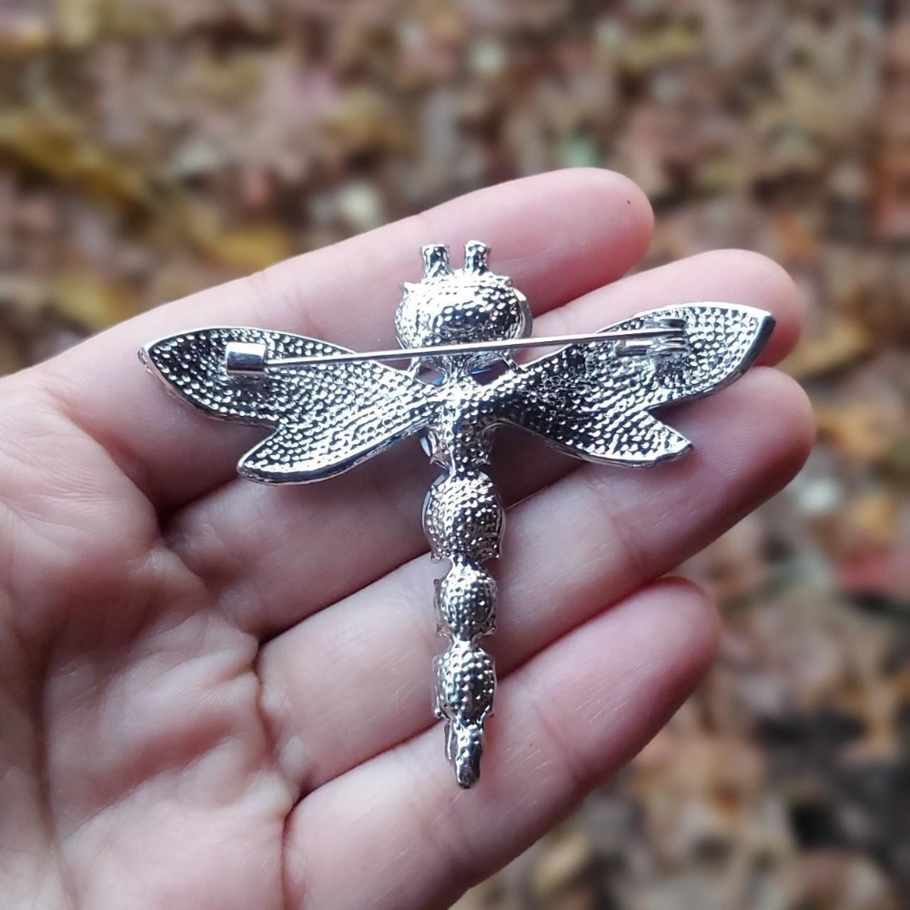 NWOT Blue Dragonfly Rhinestone Brooch Pin - Picture 3 of 3